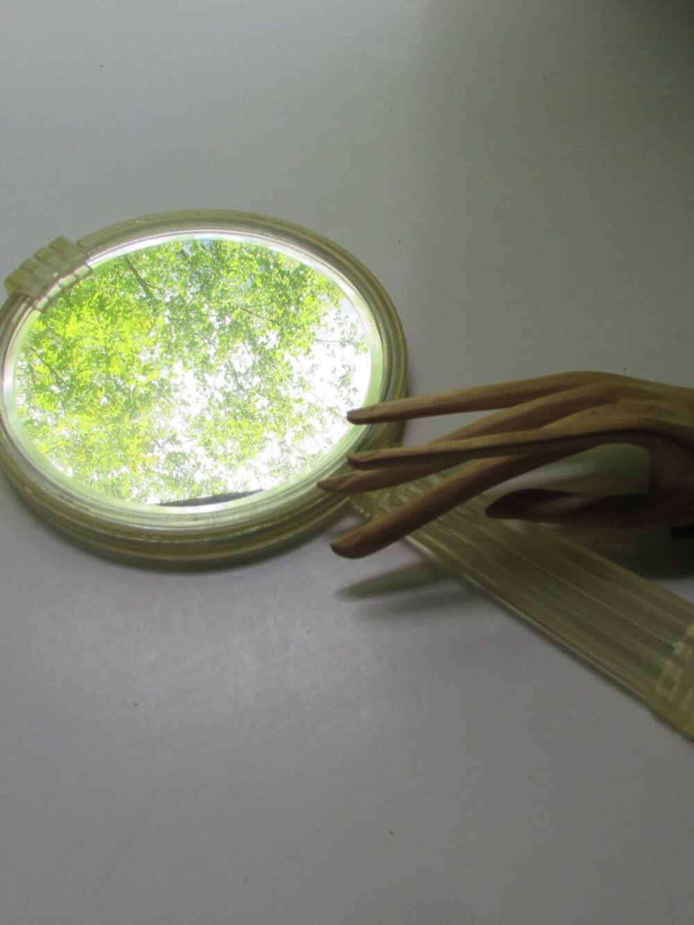 Mid Century Vintage Hand Mirror Clear Plastic